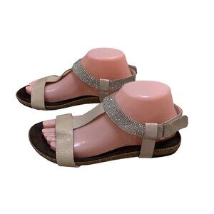 Lane Bryant Women's Size 8 Strappy Cork Sandals NWT Tan Ankle Strap Rhinestones
